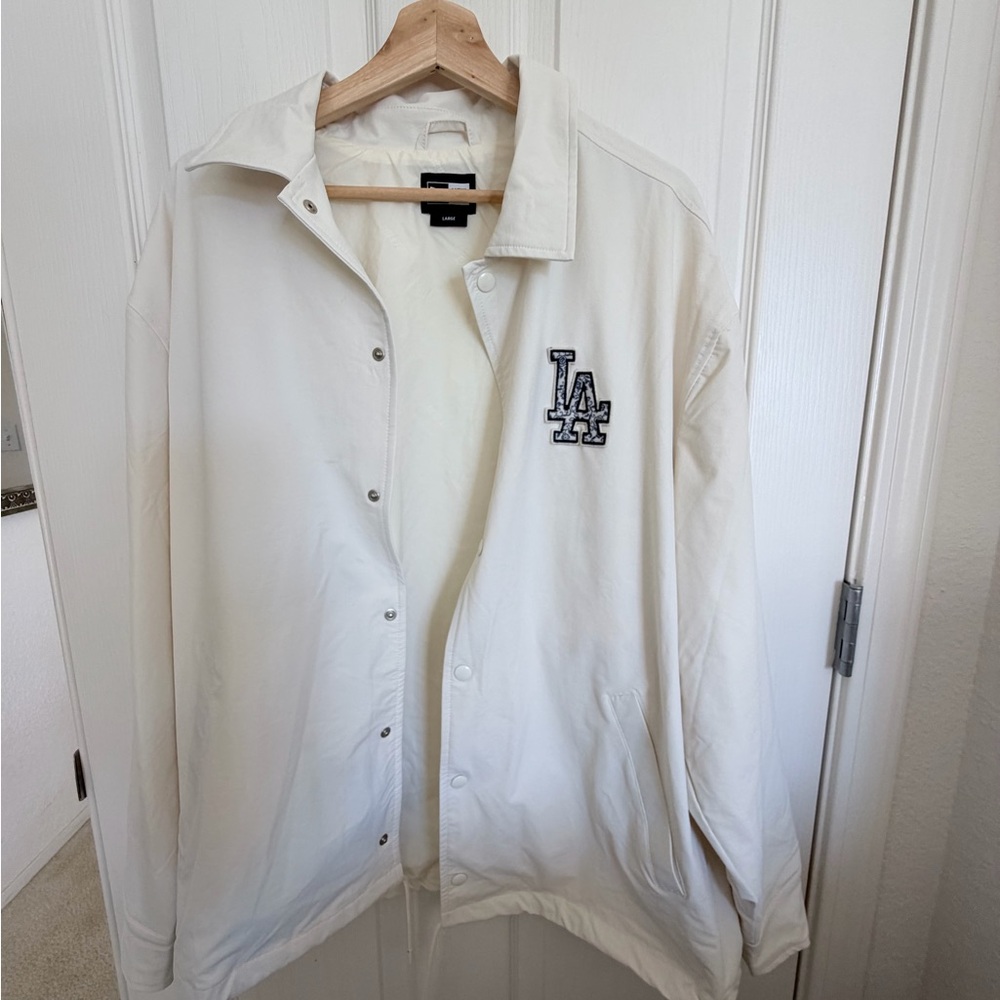 New Era Cream/White Coach Jacket with Black Logo Tag